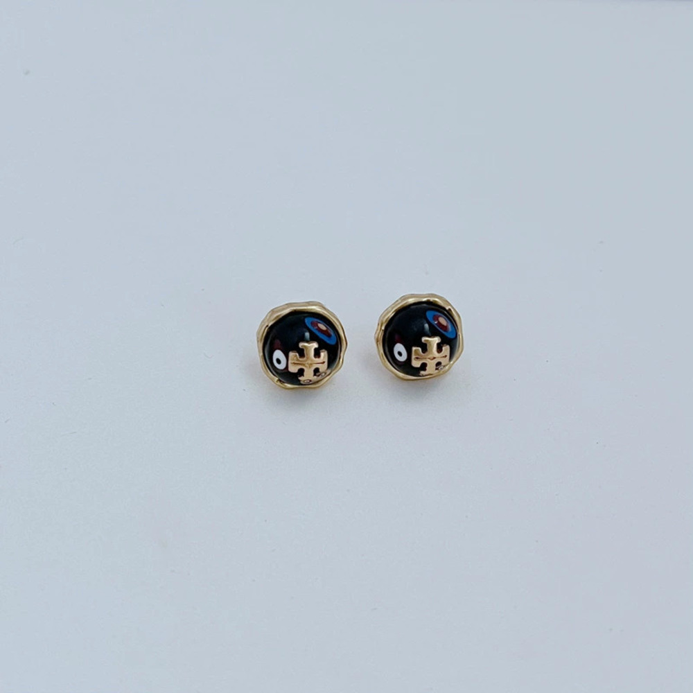 Tory Burch Acrylic Letter Matte Gold Round Ear Studs